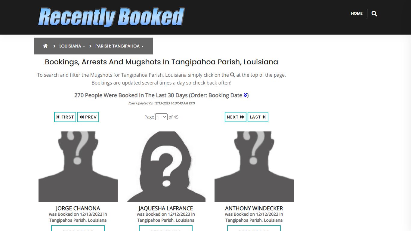 Bookings, Arrests and Mugshots in Tangipahoa Parish, Louisiana